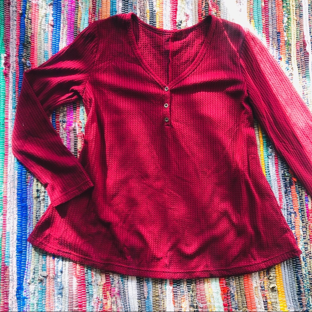 Maroon Red Long Sleeve Henley